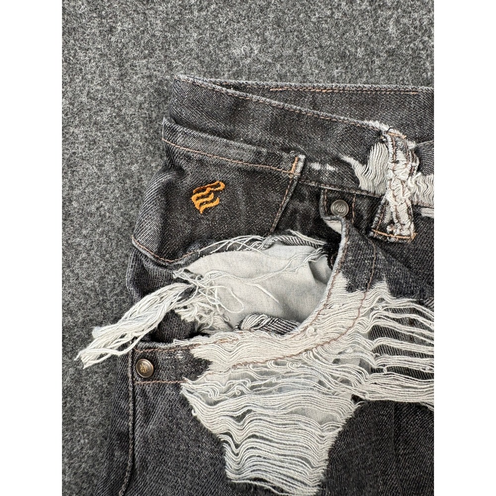 Rocawear Womens Baggy Wide Leg Jeans Size 16 Black Distressed Y2K Embroidered - Picture 13 of 13